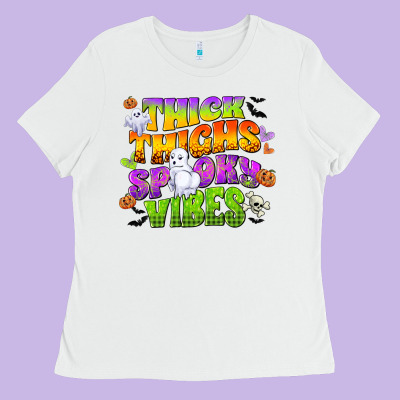 Thick Thighs And Spooky Vibes Ladies Tee Designed By Cowgirlartshop