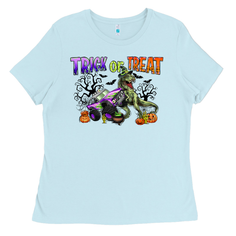 Trick Or Treat With Monster Truck And T Rex Ladies Tee by CowGirlArtShop | Teevron