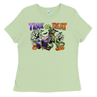 Matcha trick or treat with monster truck and t rex Ladies Tee - CowGirlArtShop