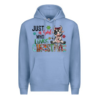 Colony Blue just a girl who loves christmas Premium Hoodie - CowhideDigitalArt