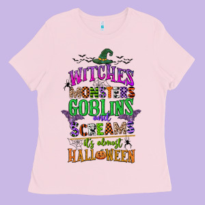 Witches Monsters Goblins And Screams Its Almost Halloween Ladies Tee Designed By Cowgirlartshop