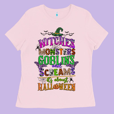 Witches Monsters Goblins And Screams Its Almost Halloween Ladies Tee Designed By Cowgirlartshop