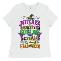 White witches monsters goblins and screams its almost halloween Ladies Tee - CowGirlArtShop