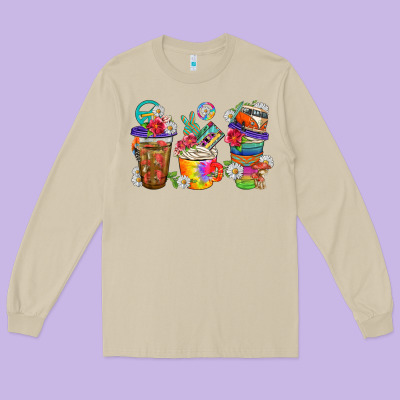 Hippie Coffee Cups Bbs Long Sleeve Tee Designed By Bundleandbundleshop