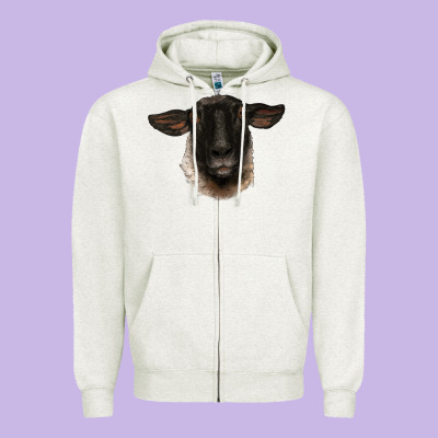Suffolk Ewe Head Zipper Hoodie Designed By Barkaloodesign
