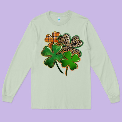 Leopard Shamrock St. Patricks Day Long Sleeve Tee Designed By Fadigitalartstudio