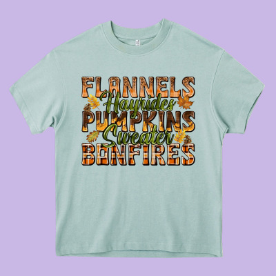 Flannels Hayrides Pumpkins Heavy Core Tee Designed By Texasbilliewilder