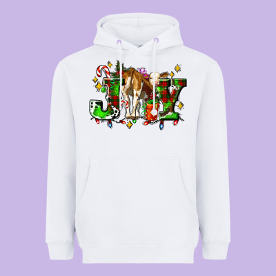 Joy With Baby Cow And Christmas Gifts Mistletoe Heavyweight Hoodie Designed By Adodesignshop