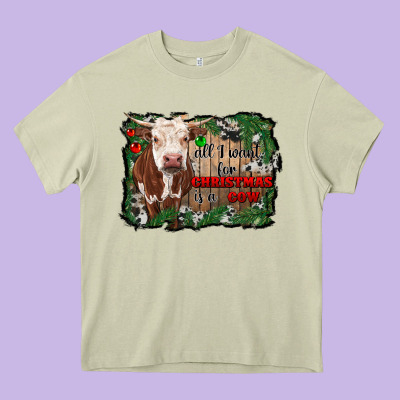 All I Want For Christmas Is A Cow Cowhide Heavy Core Tee Designed By Ranaportraitstore