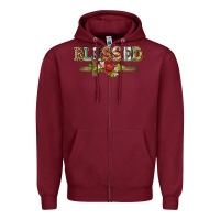 Burgundy blessed and floral cross Zipper Hoodie - BarkalooDesign