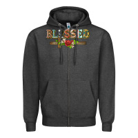 Charcoal Heather blessed and floral cross Zipper Hoodie - BarkalooDesign