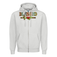 Dove Grey blessed and floral cross Zipper Hoodie - BarkalooDesign