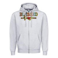 Heather Grey blessed and floral cross Zipper Hoodie - BarkalooDesign