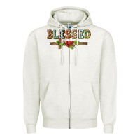 Oatmeal Heather blessed and floral cross Zipper Hoodie - BarkalooDesign