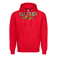 Red blessed and floral cross Zipper Hoodie - BarkalooDesign