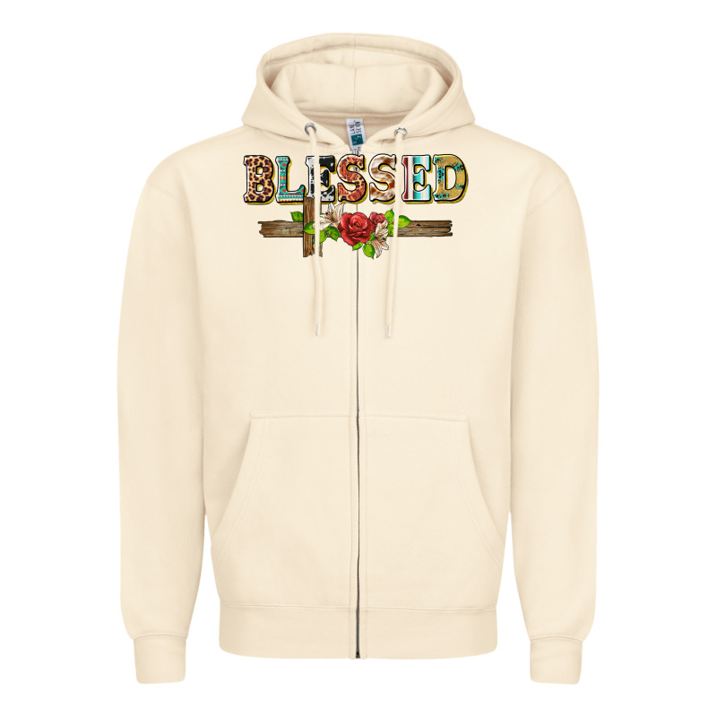 Blessed And Floral Cross Zipper Hoodie by BarkalooDesign | Teevron