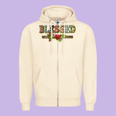 Blessed And Floral Cross Zipper Hoodie Designed By Barkaloodesign