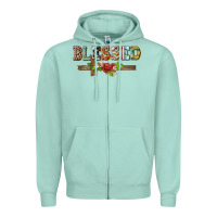 Seafoam blessed and floral cross Zipper Hoodie - BarkalooDesign