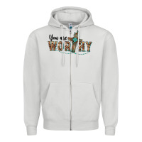 Dove Grey you are worthy cross Zipper Hoodie - BarkalooDesign
