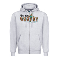 Heather Grey you are worthy cross Zipper Hoodie - BarkalooDesign