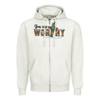 Oatmeal Heather you are worthy cross Zipper Hoodie - BarkalooDesign