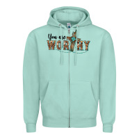 Seafoam you are worthy cross Zipper Hoodie - BarkalooDesign