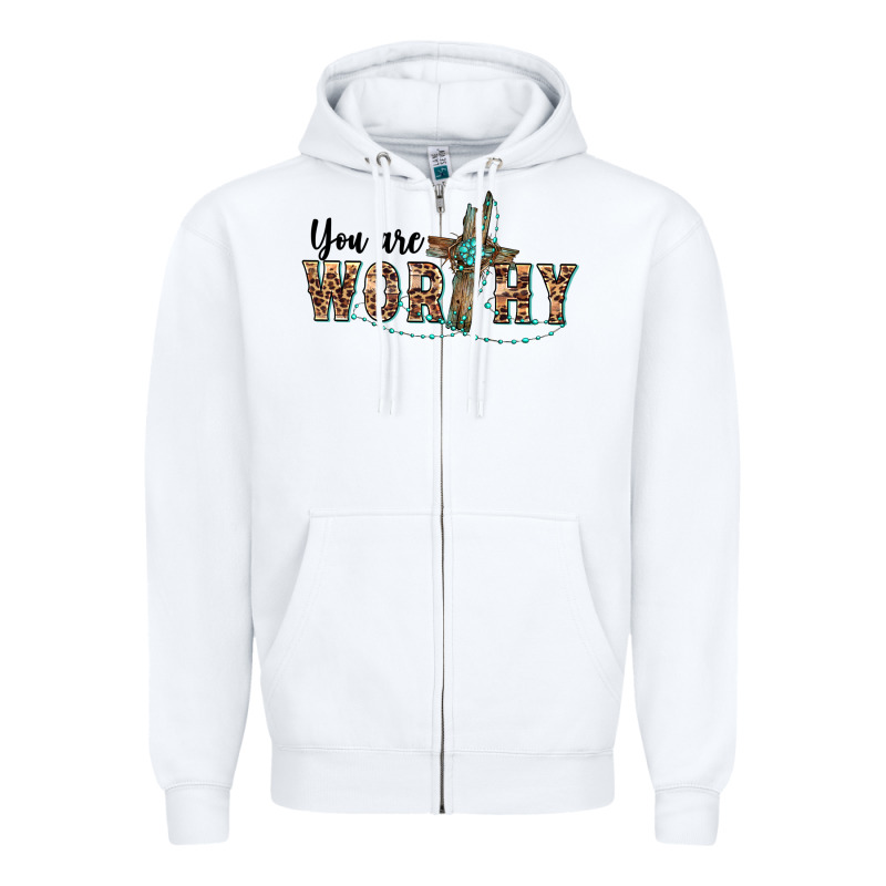You Are Worthy Cross Zipper Hoodie by BarkalooDesign | Teevron