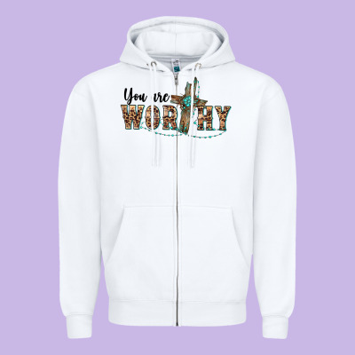 You Are Worthy Cross Zipper Hoodie Designed By Barkaloodesign