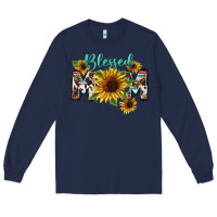 Navy Blessed mom Mother's Day Long Sleeve Tee - FaDigitalArtStudio
