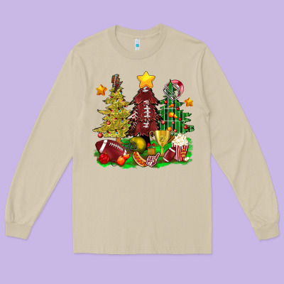 Christmas With American Football Trees Bbs Long Sleeve Tee Designed By Bundleandbundleshop