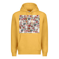 Mustard hot cocoa christmas cheer pattern Premium Hoodie - CowhideDigitalArt