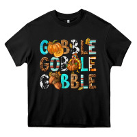 Black Gobble Gobble Gobble with Turkey Heavy Core Tee - texasbilliewilder
