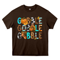 Chocolate Brown Gobble Gobble Gobble with Turkey Heavy Core Tee - texasbilliewilder