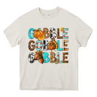 Cream Gobble Gobble Gobble with Turkey Heavy Core Tee - texasbilliewilder