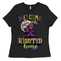 Black welcome to our haunted house Ladies Tee - CowGirlArtShop