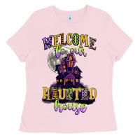 Bubblegum Pink welcome to our haunted house Ladies Tee - CowGirlArtShop