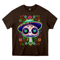 Chocolate Brown Mexican Day of dead sugar skull Heavy Core Tee - NancyCooperArtShop