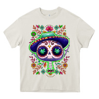 Cream Mexican Day of dead sugar skull Heavy Core Tee - NancyCooperArtShop