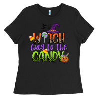 Black witch way to the candy Ladies Tee - CowGirlArtShop