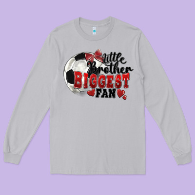 Little Brother Biggest Fan Soccer Long Sleeve Tee Designed By Fadigitalartstudio