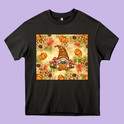 Fall Pumpkins And Gnome With Leopard Heavy Core Tee Designed By Texasbilliewilder