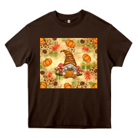Chocolate Brown Fall Pumpkins and Gnome with Leopard Heavy Core Tee - texasbilliewilder