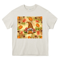 Cream Fall Pumpkins and Gnome with Leopard Heavy Core Tee - texasbilliewilder