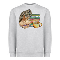 Heather Grey owl and books Heavyweight Sweatshirt - BarkalooDesign