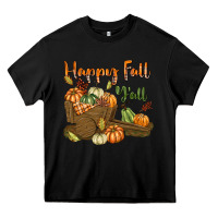 Black Happy Fall Y'all Heavy Core Tee - texasbilliewilder