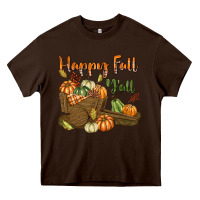Chocolate Brown Happy Fall Y'all Heavy Core Tee - texasbilliewilder