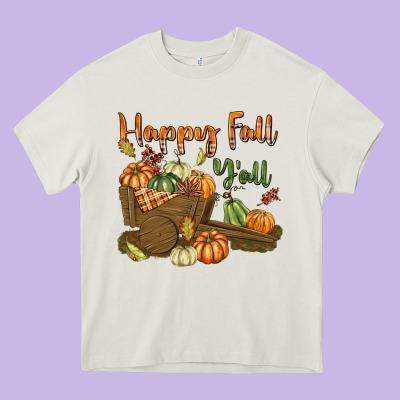 Happy Fall Y'all Heavy Core Tee Designed By Texasbilliewilder