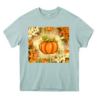 Arona Fall Pumpkins with Flowers Heavy Core Tee - texasbilliewilder