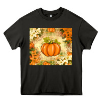 Asphalt Fall Pumpkins with Flowers Heavy Core Tee - texasbilliewilder