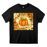 Black Fall Pumpkins with Flowers Heavy Core Tee - texasbilliewilder